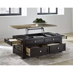 Signature Design by Ashley Drazmine Two-Tone Lift Top Coffee Table with Storage Drawers & Casters, Brown