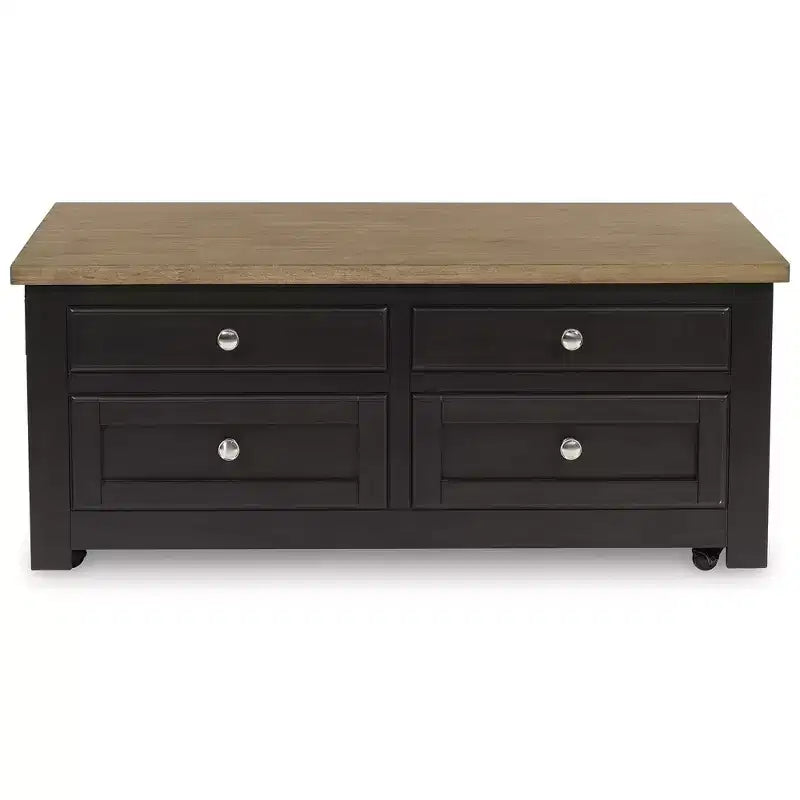 Signature Design by Ashley Drazmine Two-Tone Lift Top Coffee Table with Storage Drawers & Casters, Brown