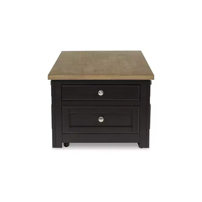 Signature Design by Ashley Drazmine Two-Tone Lift Top Coffee Table with Storage Drawers & Casters, Brown