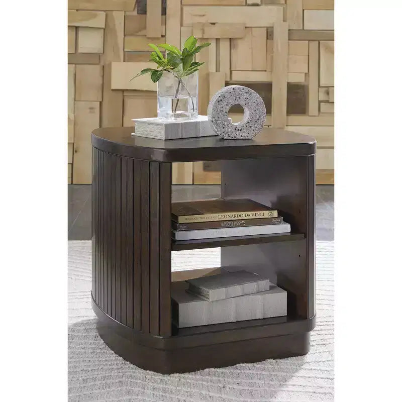 Signature Design by Ashley Korestone Contemporary End Table with Storage Shelf, Dark Brown