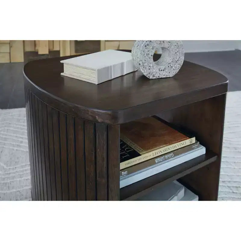 Signature Design by Ashley Korestone Contemporary End Table with Storage Shelf, Dark Brown