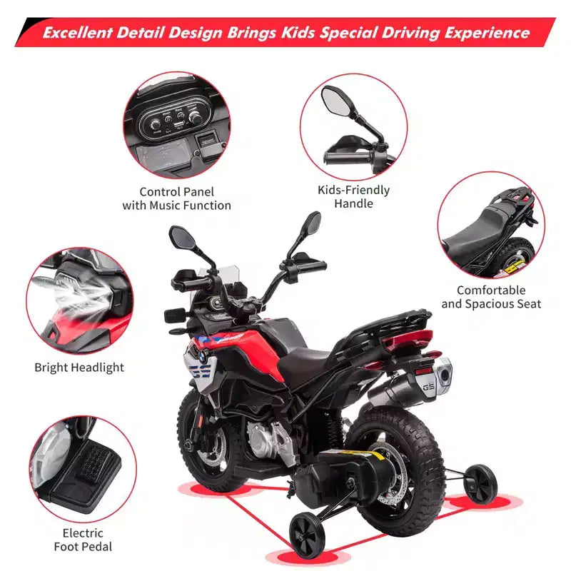 Ride On Motorcycle, 12V 7AH, Licensed BMW Kids Motorcycle, High/Low Speed, EVA Tire, LED Headlights, Ride On Car for Kids