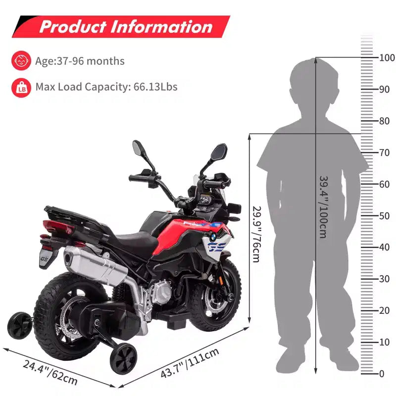 Ride On Motorcycle, 12V 7AH, Licensed BMW Kids Motorcycle, High/Low Speed, EVA Tire, LED Headlights, Ride On Car for Kids