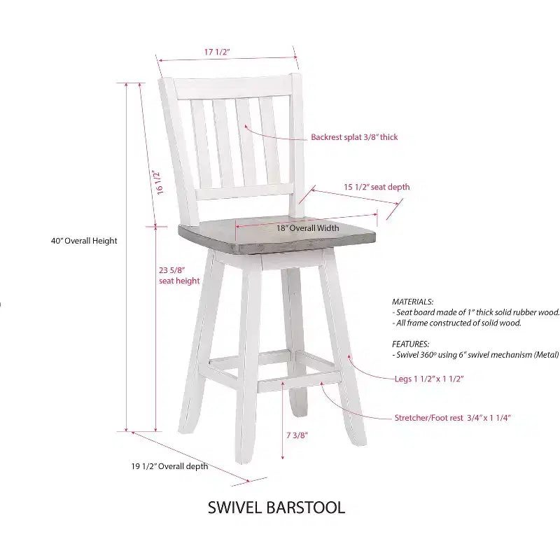 Kings Brand Furniture Gwinn Counter Height Swivel Stool, Set of 2, White/Wash Gray