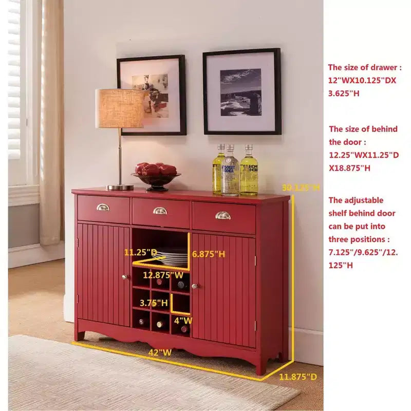 Kings Brand Furniture Buffet Server Console Table With Wine Storage, Red