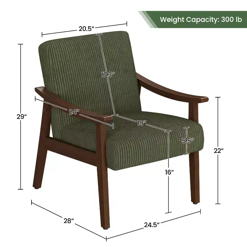 Yaheetech Mid-Century Corduroy Fabric Armchair Accent Chair for Living Room, Bedroom
