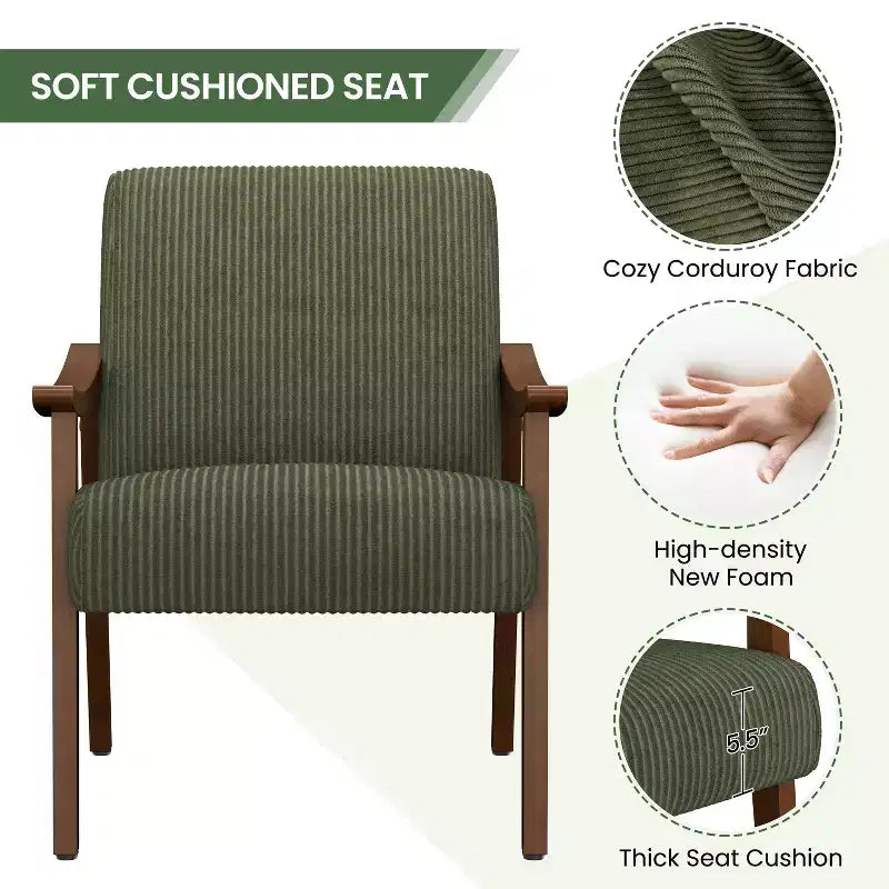 Yaheetech Mid-Century Corduroy Fabric Armchair Accent Chair for Living Room, Bedroom