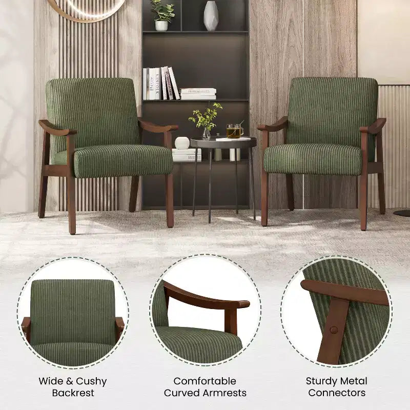 Yaheetech Mid-Century Corduroy Fabric Armchair Accent Chair for Living Room, Bedroom