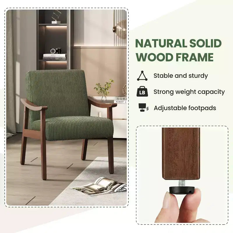 Yaheetech Mid-Century Corduroy Fabric Armchair Accent Chair for Living Room, Bedroom
