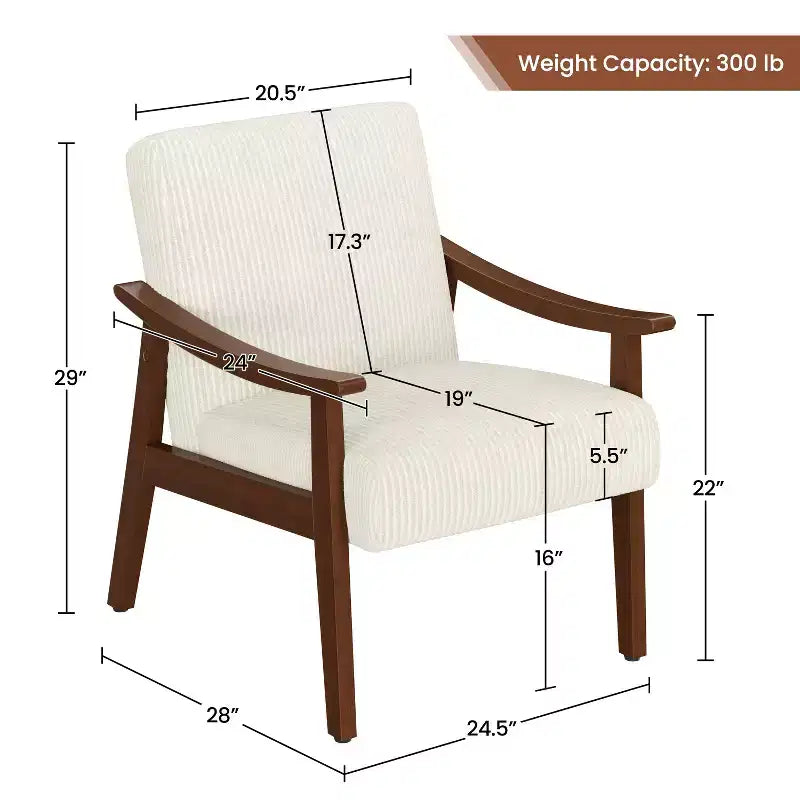 Yaheetech Mid-Century Corduroy Fabric Armchair Accent Chair for Living Room, Bedroom