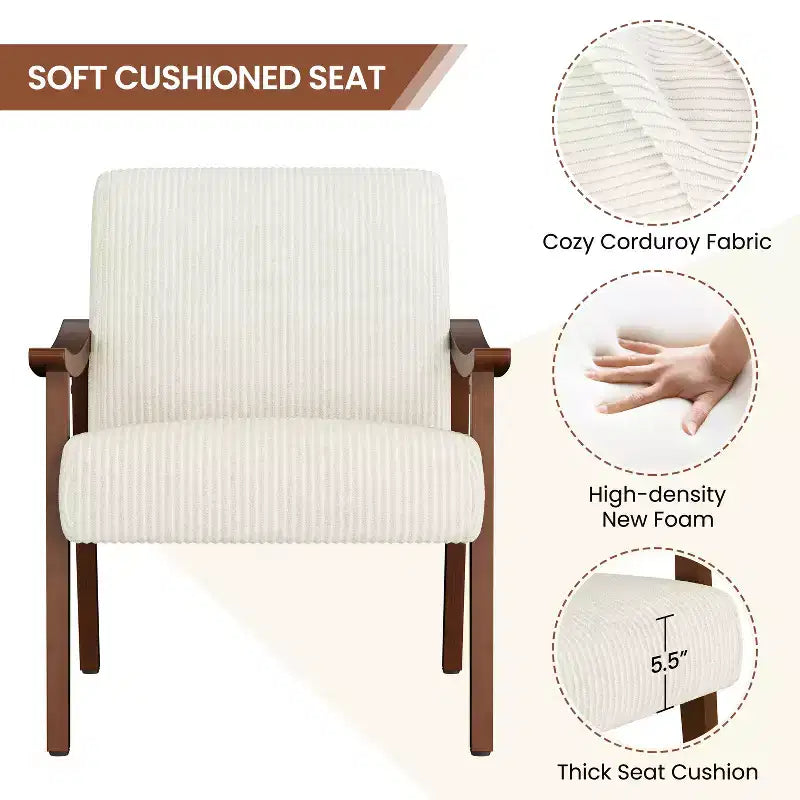 Yaheetech Mid-Century Corduroy Fabric Armchair Accent Chair for Living Room, Bedroom