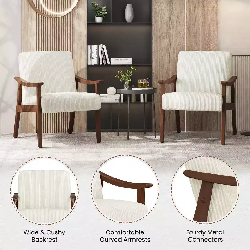 Yaheetech Mid-Century Corduroy Fabric Armchair Accent Chair for Living Room, Bedroom