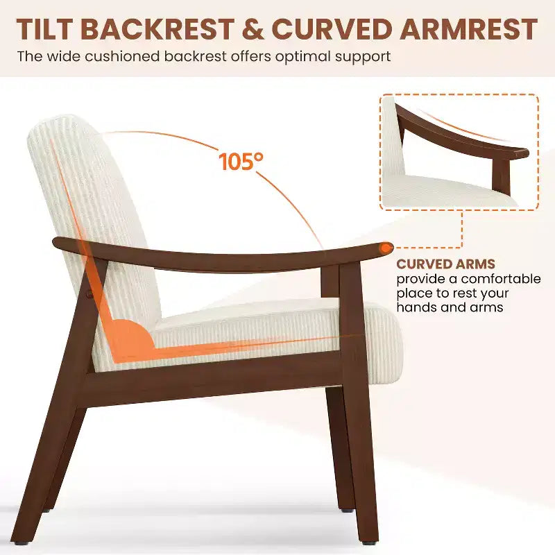 Yaheetech Mid-Century Corduroy Fabric Armchair Accent Chair for Living Room, Bedroom