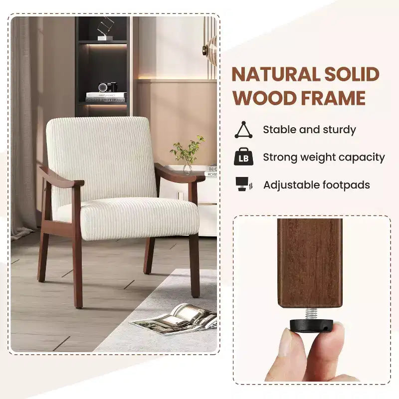 Yaheetech Mid-Century Corduroy Fabric Armchair Accent Chair for Living Room, Bedroom