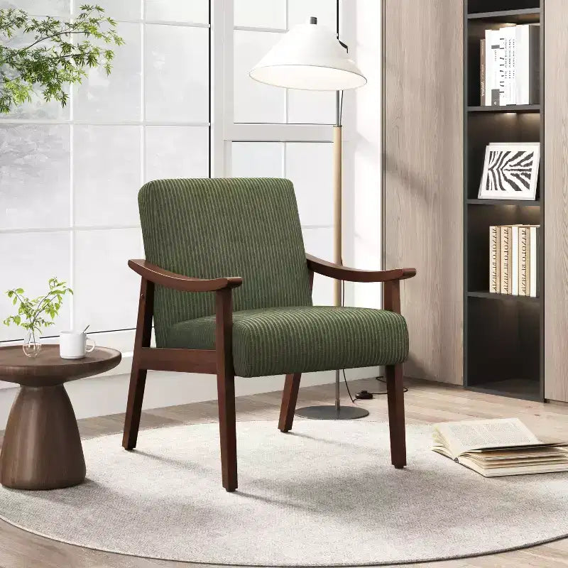 Yaheetech Mid-Century Corduroy Fabric Armchair Accent Chair for Living Room, Bedroom