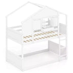 Costway Twin Over Twin Bunk Bed for Kids with Roof Lockable Window Storage Box Wood Slats