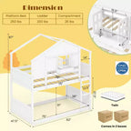 Costway Twin Over Twin Bunk Bed for Kids with Roof Lockable Window Storage Box Wood Slats