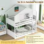 Costway Twin Over Twin Bunk Bed for Kids with Roof Lockable Window Storage Box Wood Slats