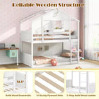 Costway Twin Over Twin Bunk Bed for Kids with Roof Lockable Window Storage Box Wood Slats