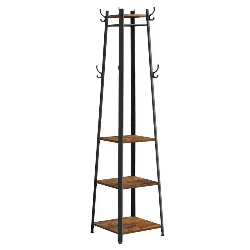 Industrial Style Coat Rack with Shelves and Hooks - Free-Standing Hall Tree for Entryway and Living Room