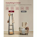 Industrial Style Coat Rack with Shelves and Hooks - Free-Standing Hall Tree for Entryway and Living Room