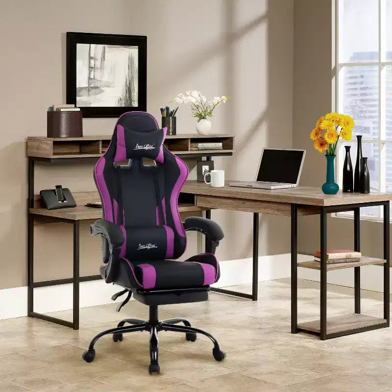 BestMassage Gaming Chair Office Computer Desk Chair Computer Chair with Footrest & Lumbar Support