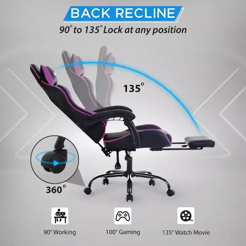 BestMassage Gaming Chair Office Computer Desk Chair Computer Chair with Footrest & Lumbar Support