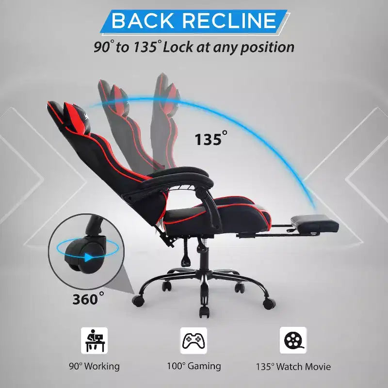 BestMassage Gaming Chair Office Computer Desk Chair Computer Chair with Footrest & Lumbar Support