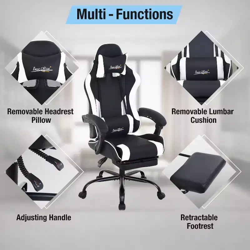 BestMassage Gaming Chair Office Computer Desk Chair Computer Chair with Footrest & Lumbar Support
