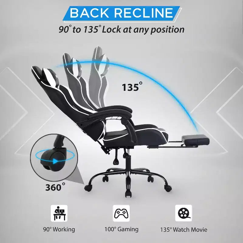 BestMassage Gaming Chair Office Computer Desk Chair Computer Chair with Footrest & Lumbar Support