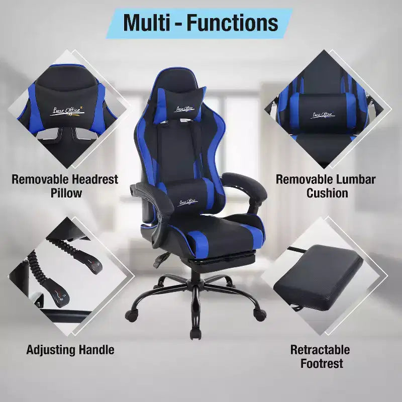 BestMassage Gaming Chair Office Computer Desk Chair Computer Chair with Footrest & Lumbar Support