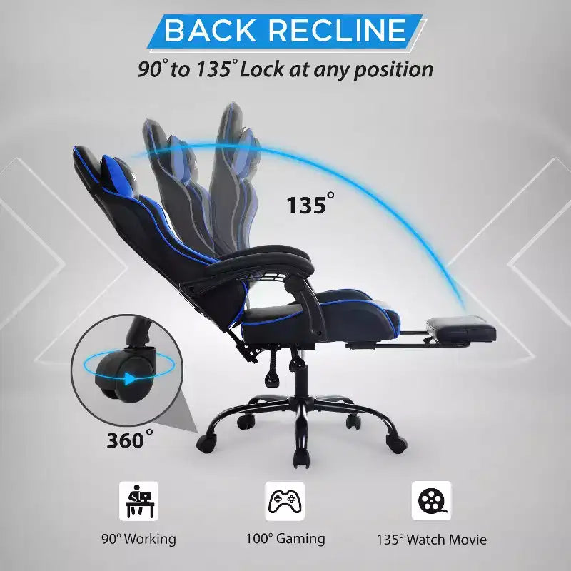 BestMassage Gaming Chair Office Computer Desk Chair Computer Chair with Footrest & Lumbar Support