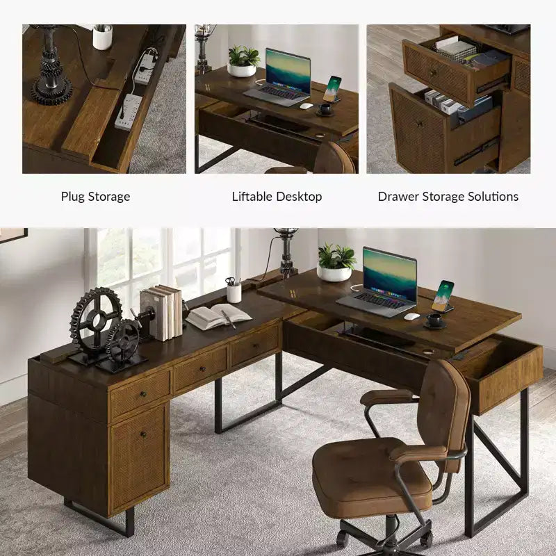 Cyill L shape lift top office desk| ART OF LIVING DESIGNS