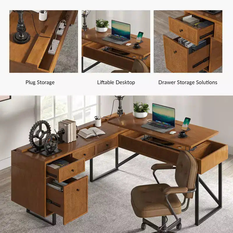 Cyill L shape lift top office desk| ART OF LIVING DESIGNS