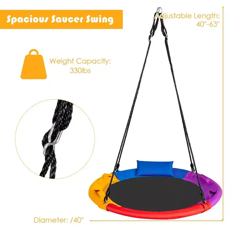 Costway 660 lbs Saucer Tree Swing 40 Inch Kids Toddler Swing Set with Adjustable Ropes