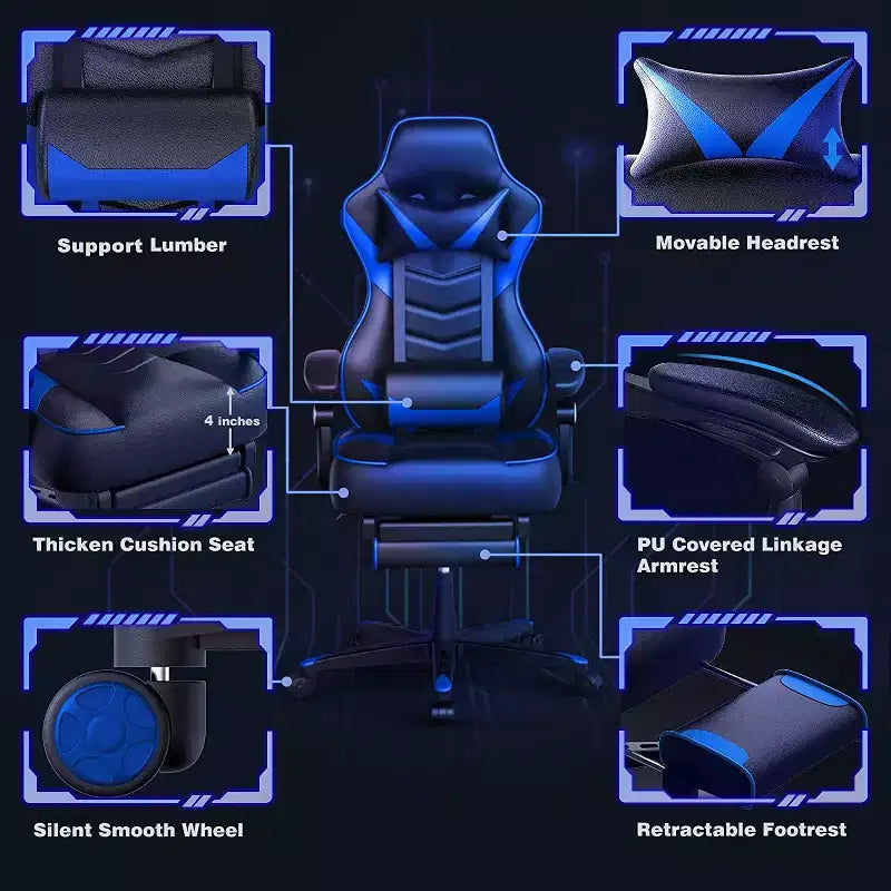 ELECWISH Gaming Chair with Footrest, Lumbar Support, Breathable Computer Chair with Pocket Spring Cushion, Chairs for Adults