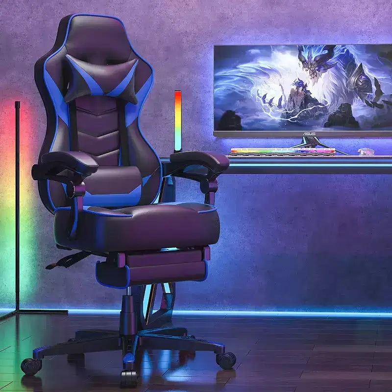 ELECWISH Gaming Chair with Footrest, Lumbar Support, Breathable Computer Chair with Pocket Spring Cushion, Chairs for Adults