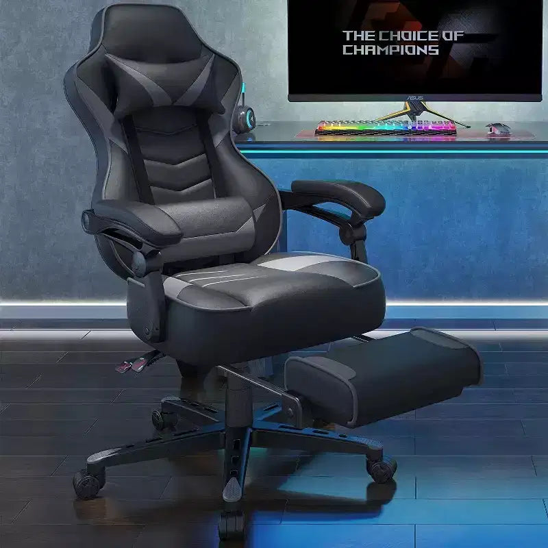 ELECWISH Gaming Chair with Footrest, Lumbar Support, Breathable Computer Chair with Pocket Spring Cushion, Chairs for Adults