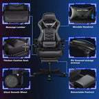 ELECWISH Gaming Chair with Footrest, Lumbar Support, Breathable Computer Chair with Pocket Spring Cushion, Chairs for Adults