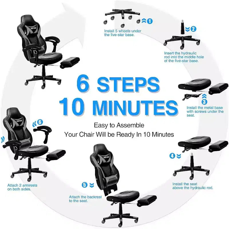 ELECWISH Gaming Chair with Footrest, Lumbar Support, Breathable Computer Chair with Pocket Spring Cushion, Chairs for Adults