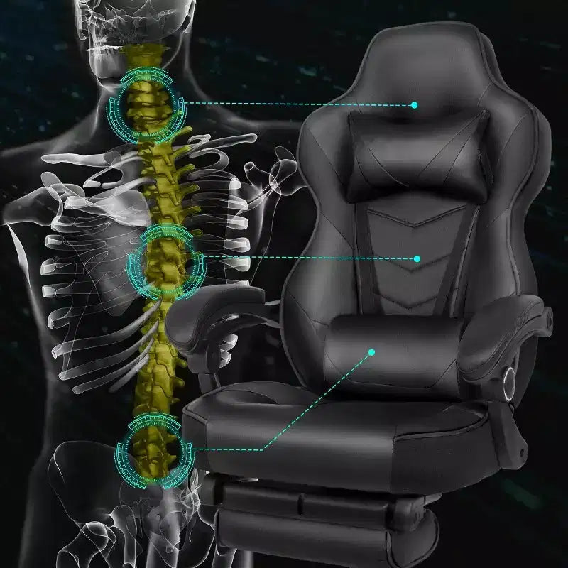ELECWISH Gaming Chair with Footrest, Lumbar Support, Breathable Computer Chair with Pocket Spring Cushion, Chairs for Adults