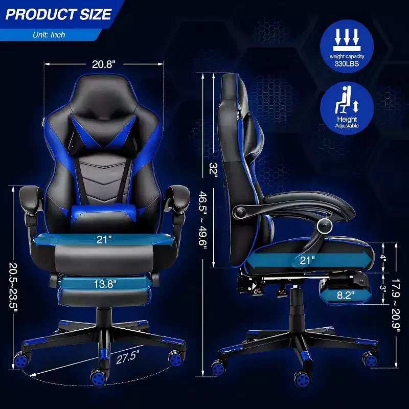 ELECWISH Gaming Chair with Footrest, Lumbar Support, Breathable Computer Chair with Pocket Spring Cushion, Chairs for Adults