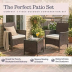 Lavish Home 3PC Outdoor Patio Furniture Set, Brown