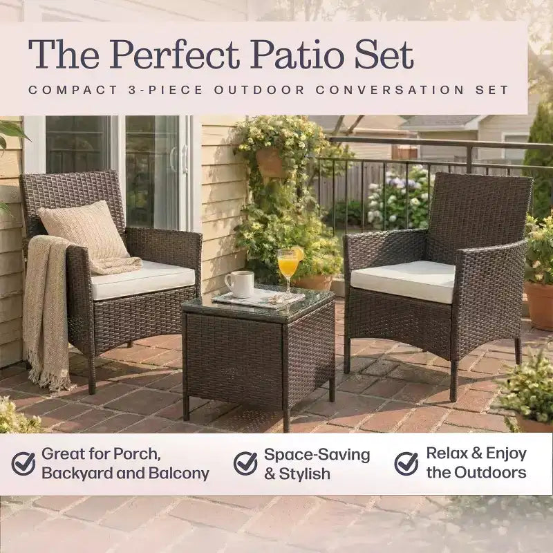 Lavish Home 3PC Outdoor Patio Furniture Set, Brown