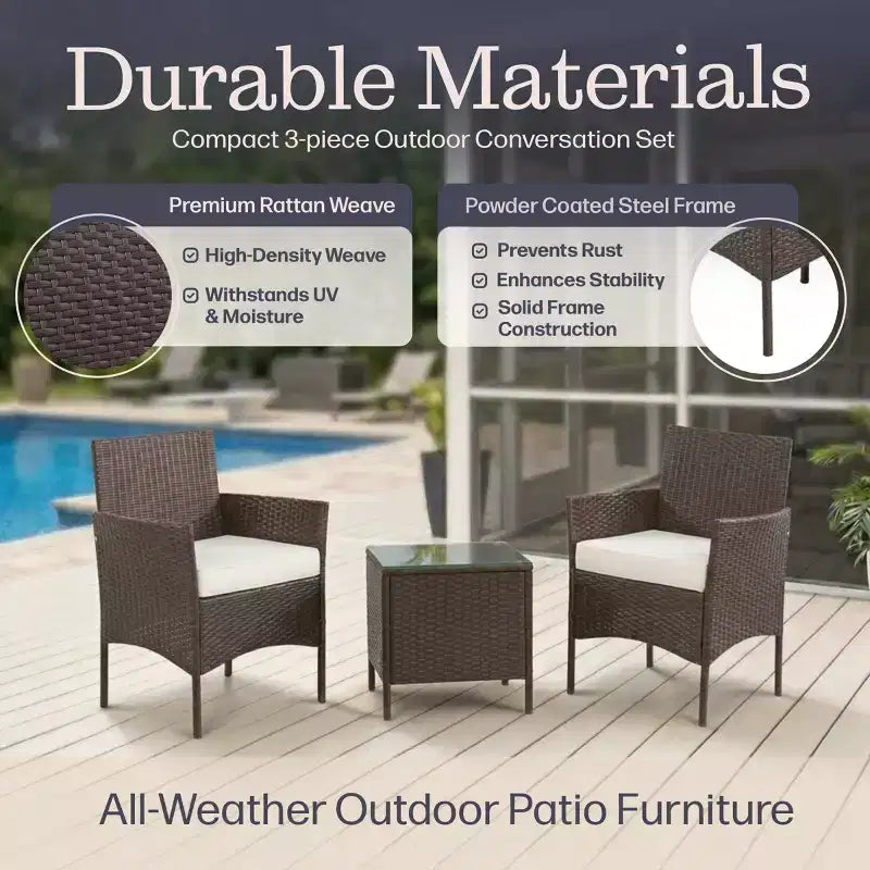 Lavish Home 3PC Outdoor Patio Furniture Set, Brown