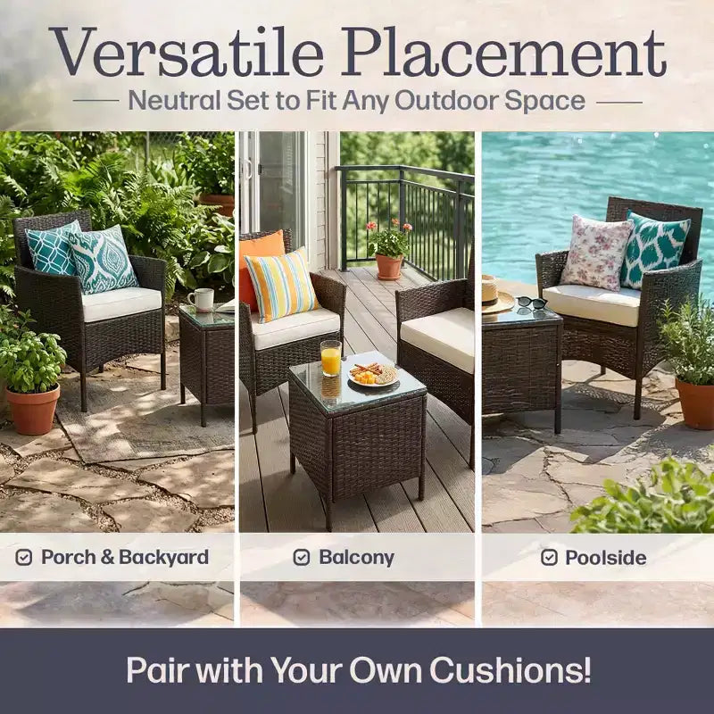 Lavish Home 3PC Outdoor Patio Furniture Set, Brown
