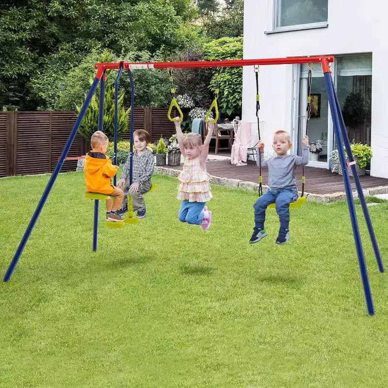Costway Swing Sets for Backyard, Outdoor 3 in 1 A-Frame Heavy Duty Metal Stand for Kids and Adults