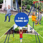 Costway Swing Sets for Backyard, Outdoor 3 in 1 A-Frame Heavy Duty Metal Stand for Kids and Adults
