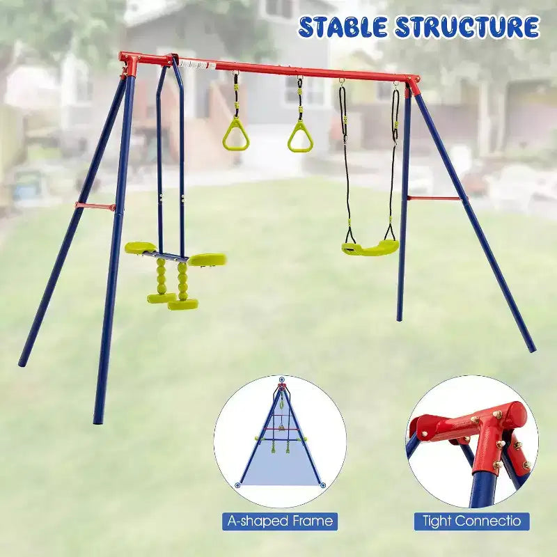 Costway Swing Sets for Backyard, Outdoor 3 in 1 A-Frame Heavy Duty Metal Stand for Kids and Adults