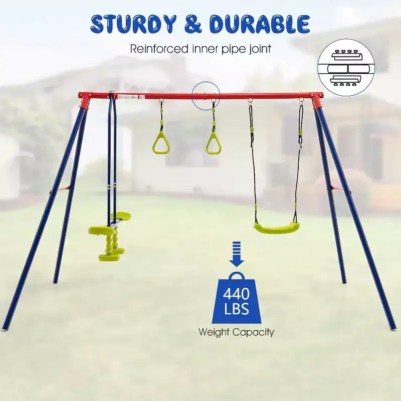 Costway Swing Sets for Backyard, Outdoor 3 in 1 A-Frame Heavy Duty Metal Stand for Kids and Adults